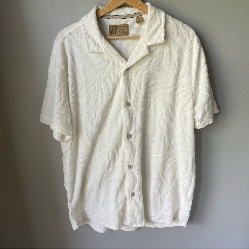 Weatherproof classic Garment Men Button Up Size‎ Large White Short Sleeve Casual
